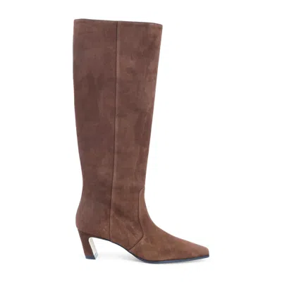 Stuart Weitzman Mid-height Suede Boots With Pointed Toe And Side Zipper In Brown