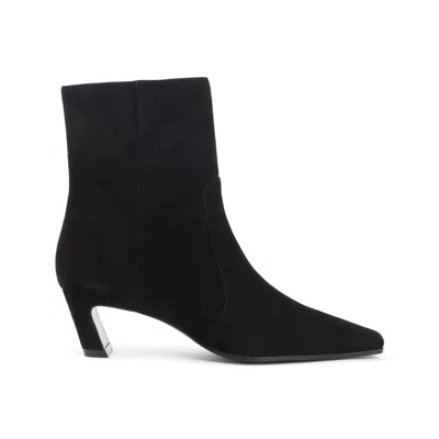 Stuart Weitzman Pointed Toe Ankle Boots With Mid-height Heel In Black