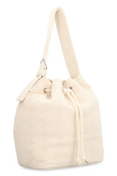 Tory Burch Large T Monogram Terry Canvas Bucket Bag In White