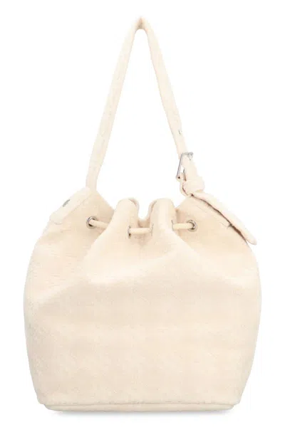 Tory Burch Large T Monogram Terry Canvas Bucket Bag In White