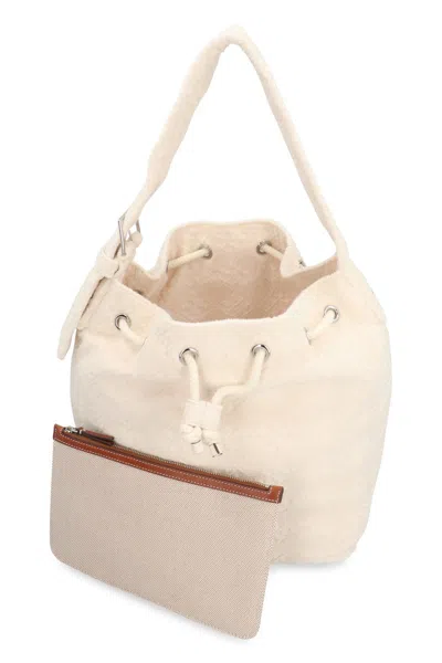 Tory Burch Large T Monogram Terry Canvas Bucket Bag In White