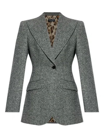 Dolce & Gabbana Tweed Jacket With Flap Pockets And Peak Lapels In Gray