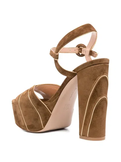 Gianvito Rossi Suede Block Heel Sandals With Platform Sole In Brown