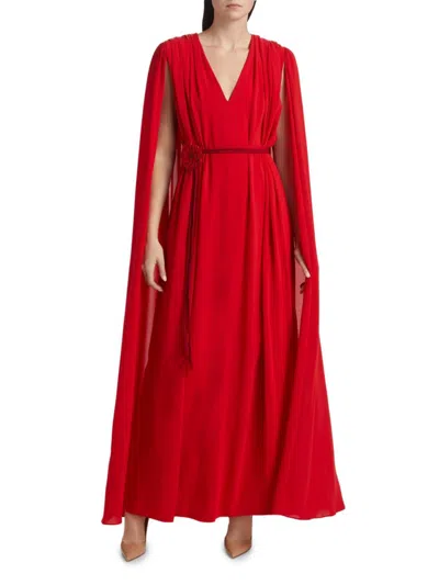 Alice And Olivia Zenaida Cape-effect Crepe De Chine Maxi Dress In Red
