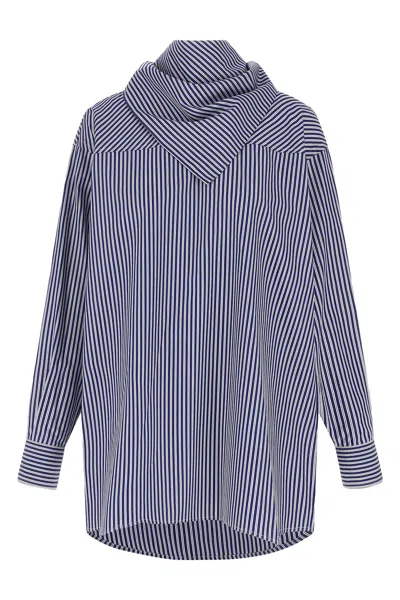 Ami Alexandre Mattiussi Ami Paris Blue Striped Poplin Shirt With Scarf Women In Blue