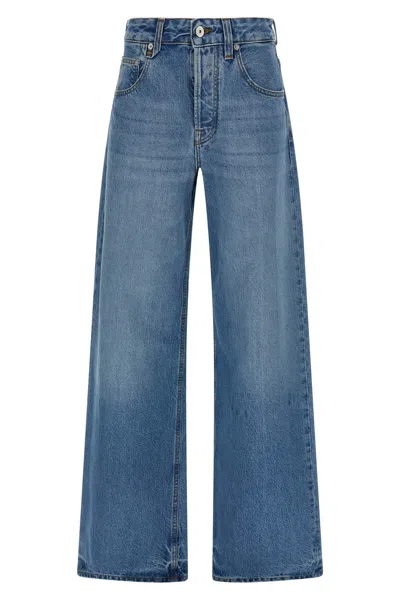 Jacquemus Wide Leg High Rise Jeans With Contrast Stitching In Blue