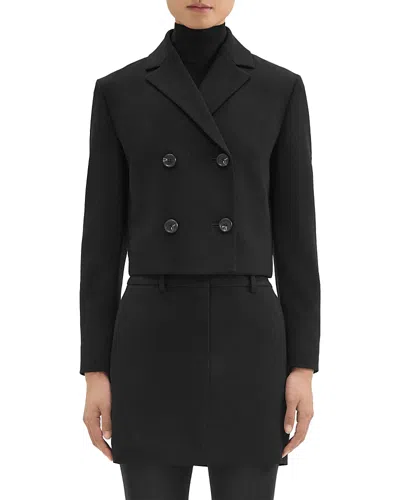 Theory Double-breasted Crop Blazer In Admiral Crepe In Black