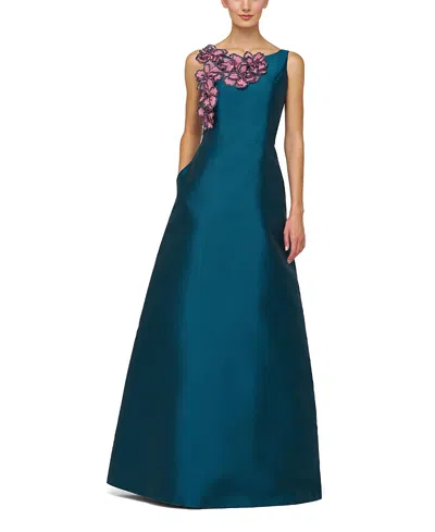 Kay Unger Giselle Embellished A-line Evening Gown In Blue