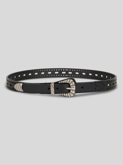 Etro Leather Belt With Perforated Details Belts Brown In Black