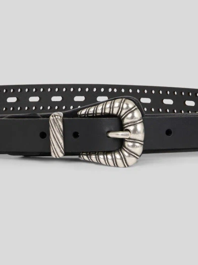 Etro Leather Belt With Perforated Details Belts Brown In Black