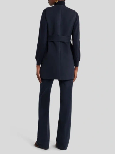 Etro Waist Belt Sleeveless Jacket Front Pockets In Blue