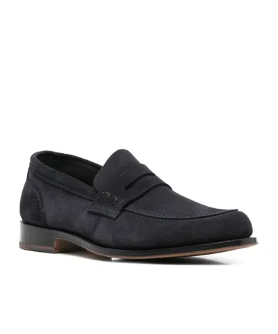 Tricker's Deep Navy Suede Moccasin With Rubber Sole In Black