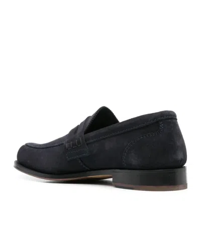 Tricker's Deep Navy Suede Moccasin With Rubber Sole In Black