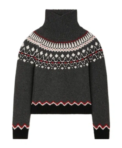 Alanui Grey Fair Isle Patterned Turtleneck Jumper In Gray