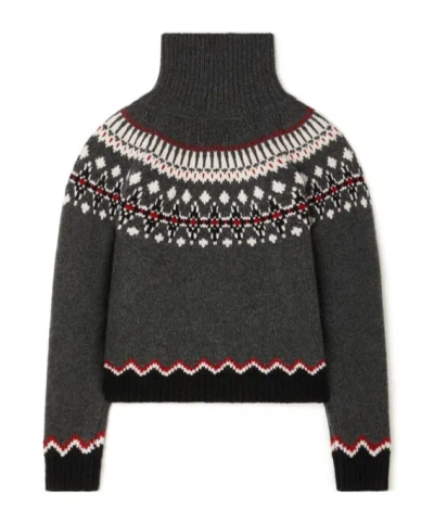 Alanui Grey Fair Isle Patterned Turtleneck Jumper In Gray