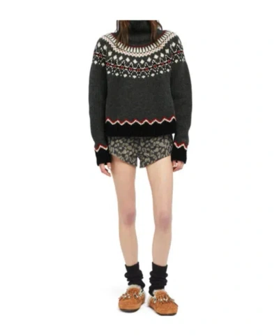 Alanui Grey Fair Isle Patterned Turtleneck Jumper In Gray