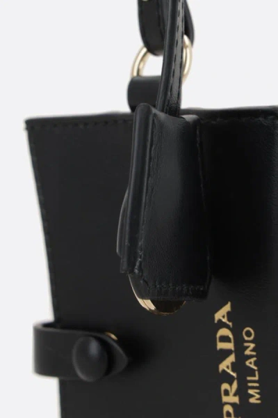 Prada Leather Mirror Case Pendant In Black