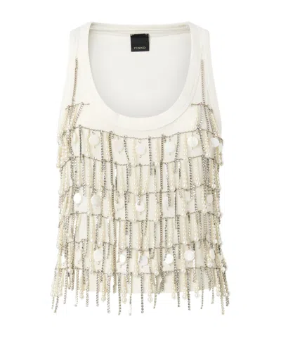 Pinko Top Avec Strass Et Chaînes Bijou In White