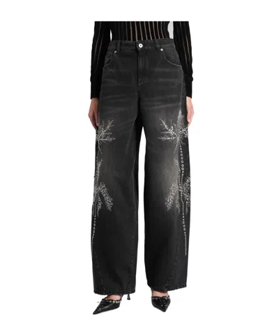 Blumarine Black Jeans With Belt Loops And Embroidery On The Front In Denim Woman In Black