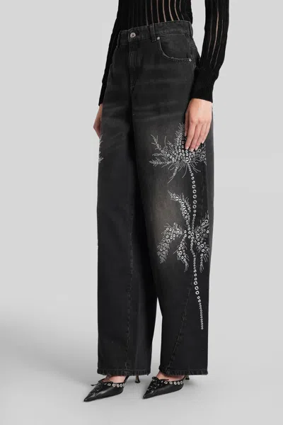 Blumarine Black Jeans With Belt Loops And Embroidery On The Front In Denim Woman In Black