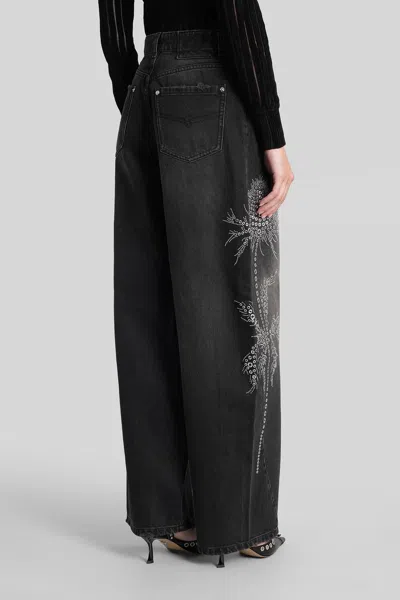 Blumarine Black Jeans With Belt Loops And Embroidery On The Front In Denim Woman In Black