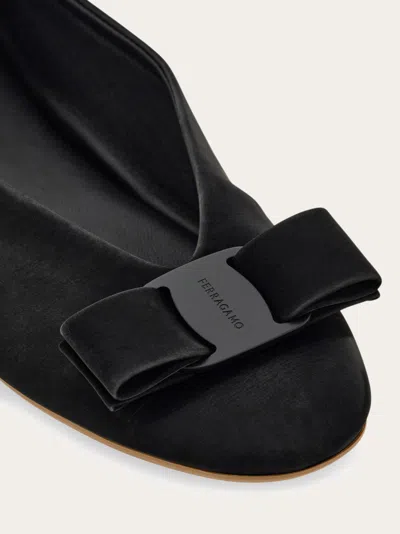 Ferragamo Leather Round Toe Ballerina Shoes With Bow Detail In Blue