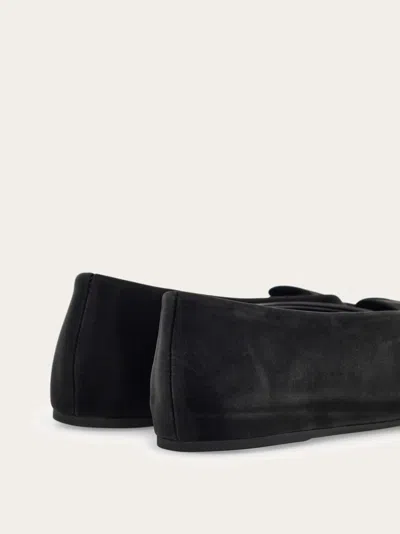 Ferragamo Leather Round Toe Ballerina Shoes With Bow Detail In Blue