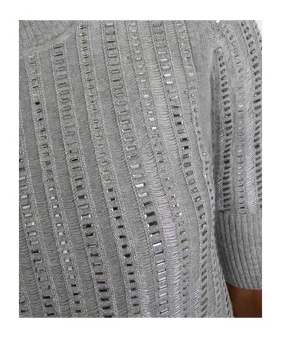 Ermanno Scervino Striped Wool-cashmere Sequin Top In Gray