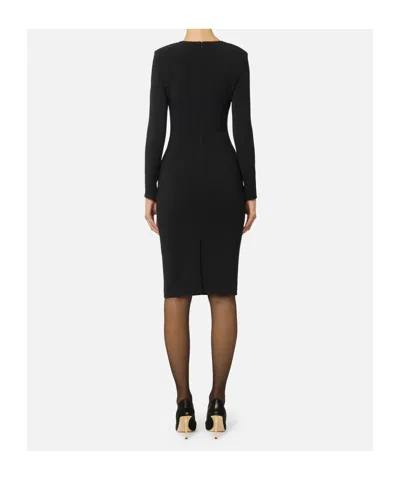 Elisabetta Franchi Light Crepe Dress With Black Jewel Chain In Black
