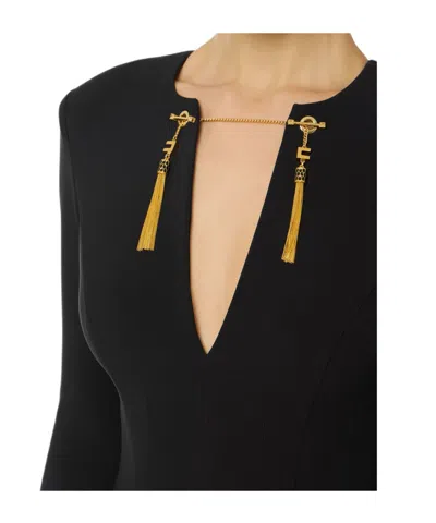 Elisabetta Franchi Light Crepe Dress With Black Jewel Chain In Black