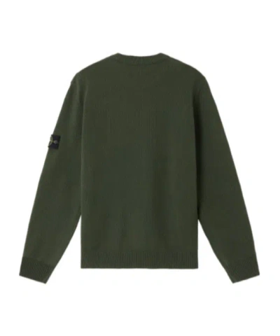 Stone Island Knit Crewneck Sweater In Full Rib Rws Wool Clothing In Green