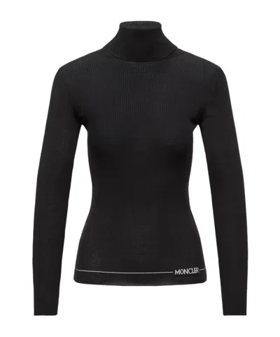 Moncler Fitted Turtleneck Knitwear Long Sleeves In Black