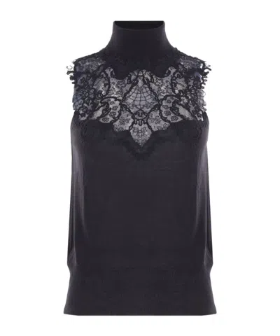 Ermanno Scervino Lace-insert Turtleneck Top In Black