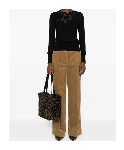 Ermanno Scervino Wool Turtleneck Sweater With Floral Embroidery In Black