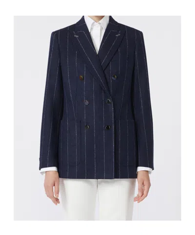 Max Mara Pinstripe Double-breasted Jacket In Blue