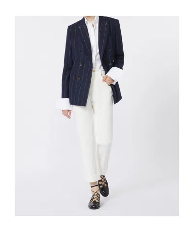 Max Mara Pinstripe Double-breasted Jacket In Blue