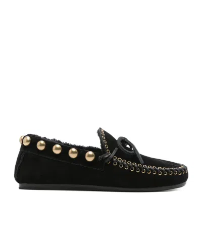 Isabel Marant Fitza Loafers Bow Studs Flat Sole In Black