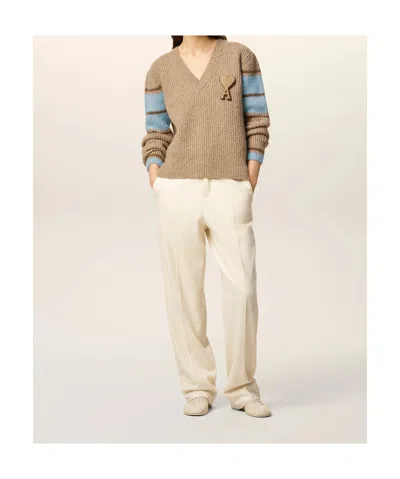 Ami Alexandre Mattiussi Ami Paris College Sweater In Brown