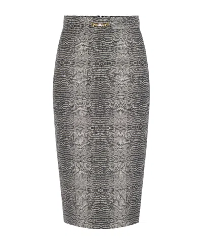 Elisabetta Franchi Python Print Viscose Pencil Skirt In Gray
