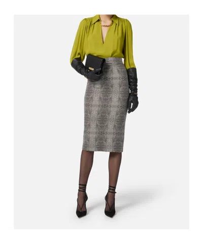 Elisabetta Franchi Python Print Viscose Pencil Skirt In Gray
