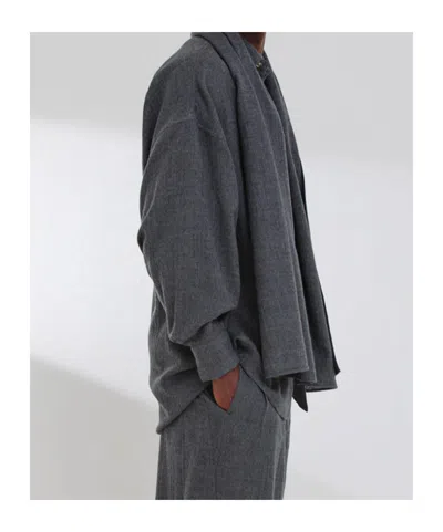 Darkpark Shirt With Detachable Scarf In Gray