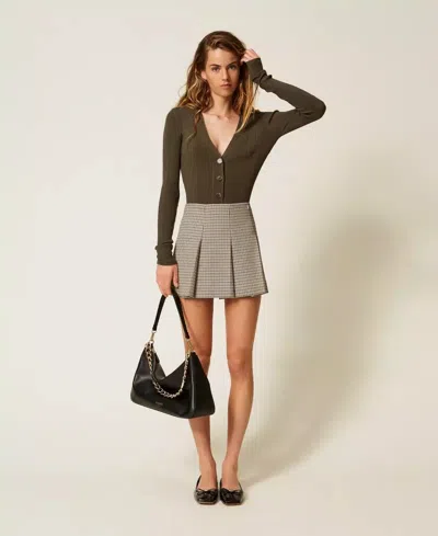 Twinset Rib-knit Button Cardigan In Green