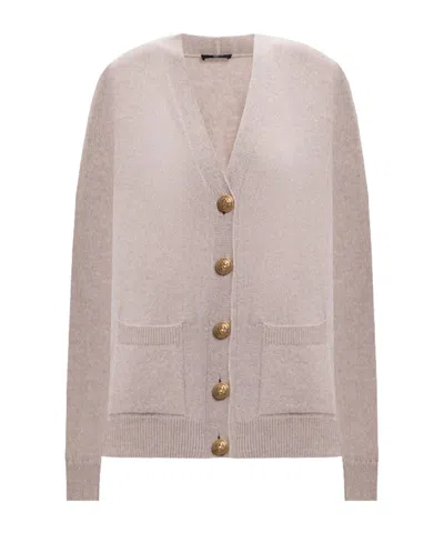 Balmain Short Knit Cardigan With Ribbed Accents In Multi