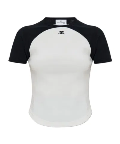 Courrèges Circle Contras T-shirt Woman Black And White In White