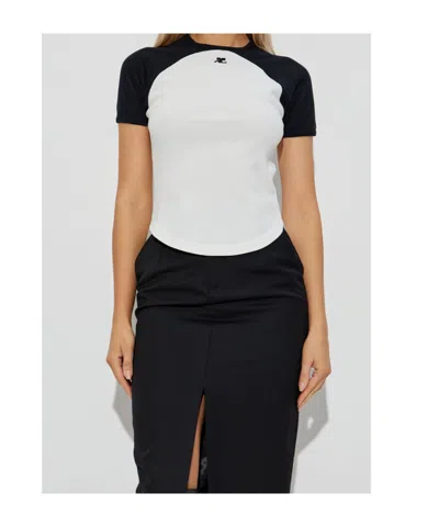 Courrèges Circle Contras T-shirt Woman Black And White In White