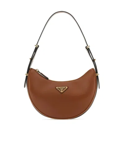 Prada Curved Shape Gold-tone Hardware Smooth Finish In Brown