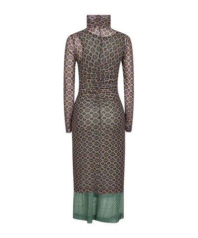 Dries Van Noten Printed Mesh Layered Midi Dress In Brown