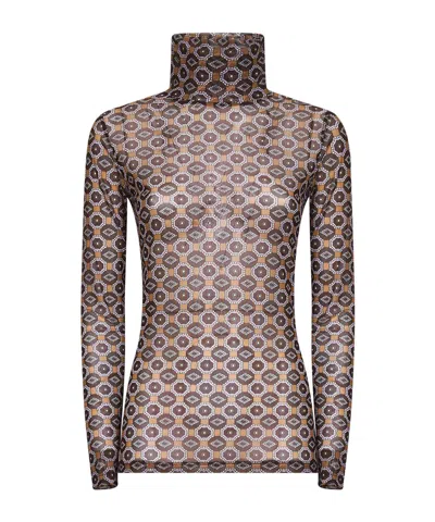Dries Van Noten Semi-transparent Brown Print Turtleneck Jumper In Brown