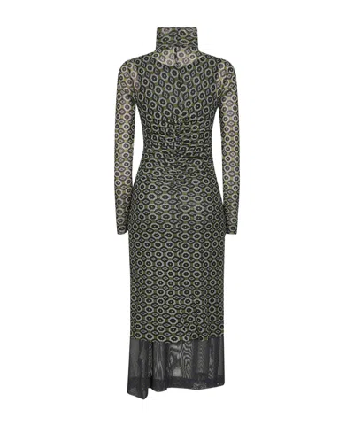 Dries Van Noten Mesh Layered Midi Dress With Asymmetrical Ruffles In Black