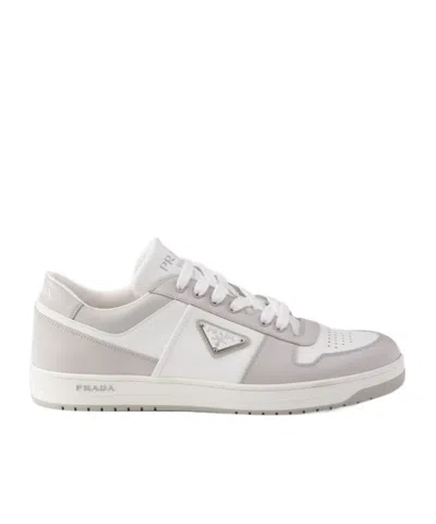 Prada Two-tone Leather Downtown Sneakers In Neutral